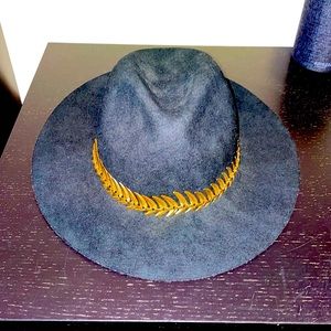 BEBE Black Sun Hat with Gold Trim
